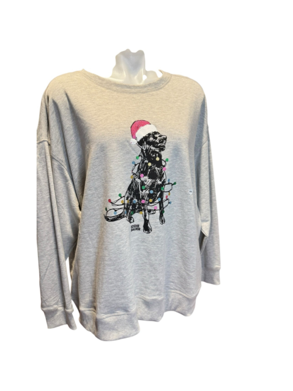 Women's Eddie Bauer Christmas Dog Sweatshirt XL Grey Black